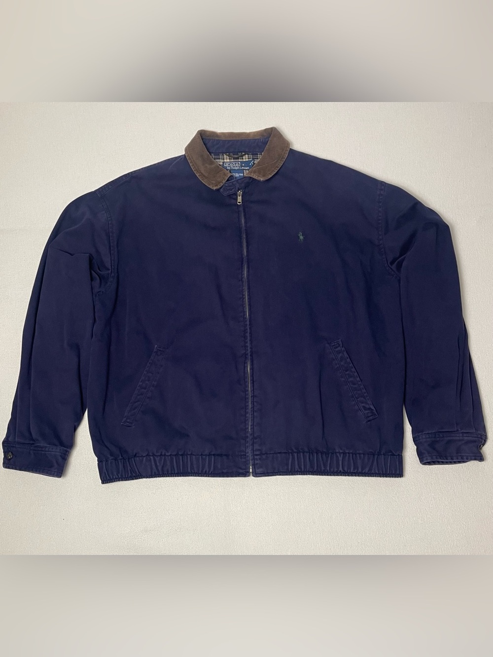 Vintage Polo Ralph Lauren Harrington Jacket XL Navy Blue Corduroy Collar-Bomber